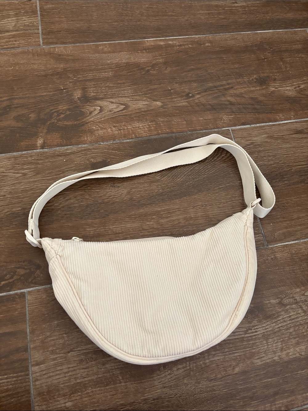 Uniqlo Cream Corduroy Crescent Crossbody Bag